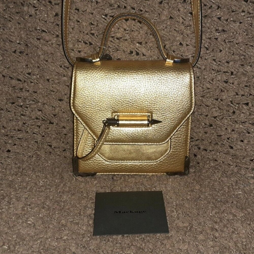 MACKAGE-RUBIE-Gold Leather-Arrow Clasped Handbag/Crossbody-NEW WITH TAG - Picture 3 of 10